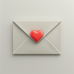 3D icon of an envelope with a heart, white background, isometric view, no shadow under the object, rendered in Octane, in the style of Cinema 4D.