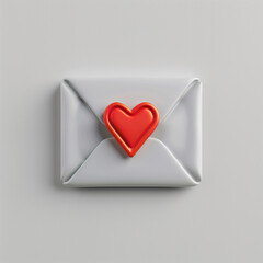 3D icon of an envelope with a heart, white background, isometric view, no shadow under the object, rendered in Octane, in the style of Cinema 4D.