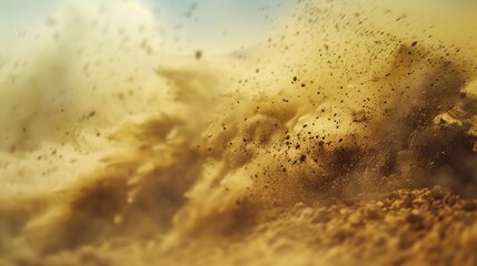 Dynamic sand and debris scatter in a turbulent windstorm, displaying the raw ferocity of nature as strong winds whip up clouds of particles in a chaotic dance.