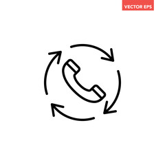 Black single call back line icon, simple recall support flat design pictogram vector for app logo ads web webpage button ui ux interface elements isolated on white background