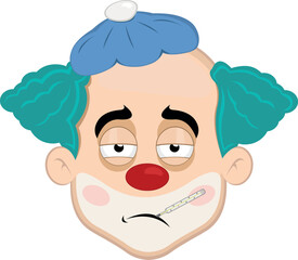 vector illustration face character clown cartoon, sick with a thermometer in his mouth and a bag of water on his head