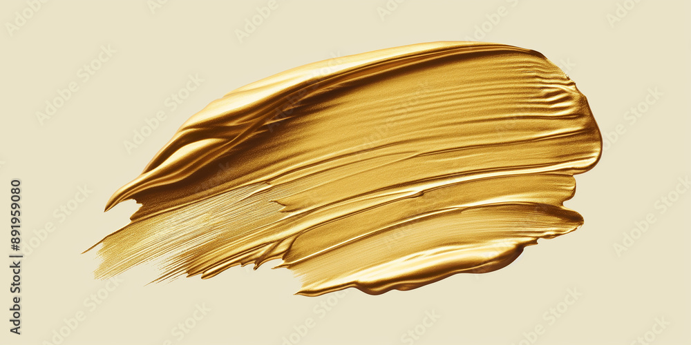 Aufkleber golden brush stroke creating abstract shape on light yellow background