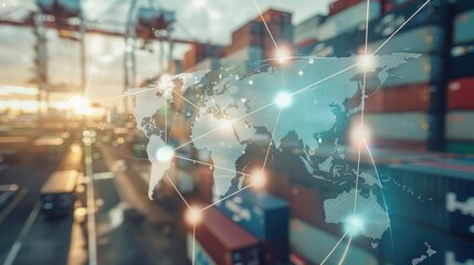 Logistics international delivery concept, World map with logistic network distribution on background.background for Concept of fast or instant shipping, Online goods orders worldwide