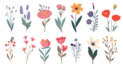Obraz premium Flowers icon set. Flowers logo isolated on white background. Flowers in modern simple design. hand drawn. minimalistic vector. Illustrations