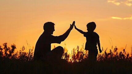 Obraz premium Father giving son high five. Parent child relationship concept. 