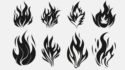black silhouette flame neo tribal style or silhouette flame for cars minimalistic stylish fire outline and filled contour modern set.stock illustration. minimalistic vector. Illustrations