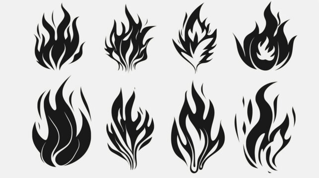 black silhouette flame neo tribal style or silhouette flame for cars minimalistic stylish fire outline and filled contour modern set.stock illustration. minimalistic vector. Illustrations