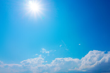Bright Summer Sun with Blue Sky and Clouds（ギラギラとした真夏の太陽と雲と青空）