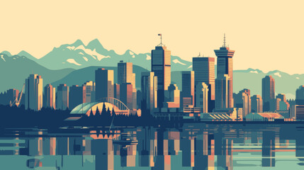 Obraz premium Minimalistic Digital Illustration of Vancouver's Iconic Skyline. minimalistic vector. Illustrations