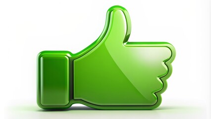 A bright green thumbs up symbol with a sleek, modern design, isolated on a crisp white background for digital use.