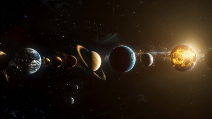 Naklejka premium Solar system with all planets aligned in a row