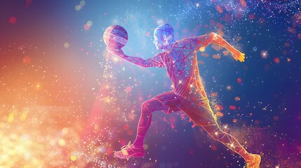 Obraz premium silhouette Abstract silhouette of a wireframe handball player from particles on the background. Convenient organization of eps file. Vector illustartion. Thanks for watching . 