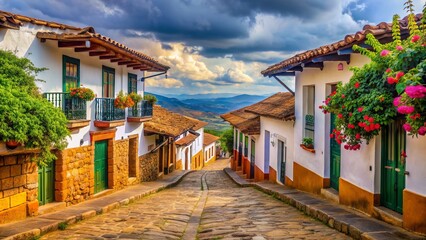 Vibrant colonial architecture and cobblestone streets of historic Barichara, Ci?naga, El Socorro, Jard?n, and Jeric? towns in Colombia.