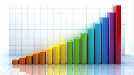 Colorful horizontal bar chart graph with ascending columns on a white background, illustrating growth and statistical data analysis.