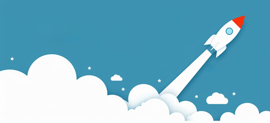 rocket launch paper cut style 3d illustration start up concept