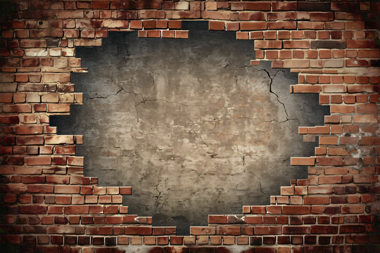 Hole on a broken brick wall