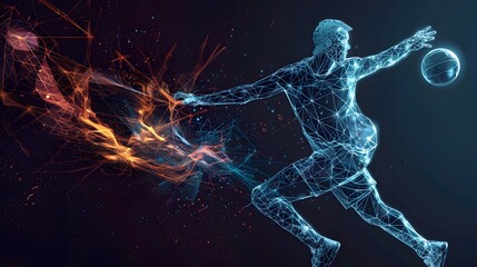Fototapeta premium silhouette Abstract silhouette of a wireframe handball player from particles on the background. Convenient organization of eps file. Vector illustartion. Thanks for watching . 