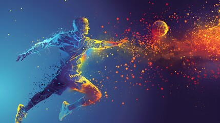 silhouette Abstract silhouette of a wireframe handball player from particles on the background. Convenient organization of eps file. Vector illustartion. Thanks for watching . 