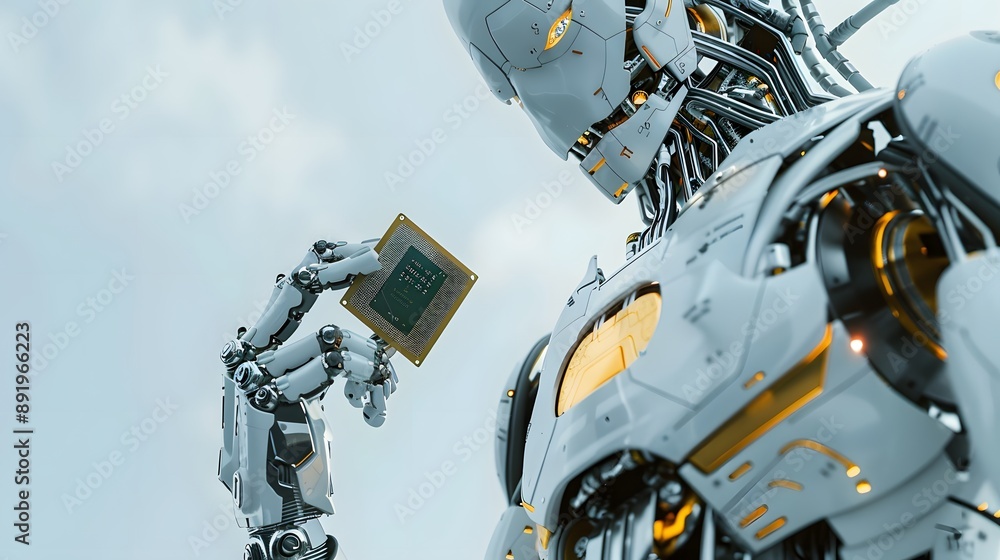 Poster robot holding microchip