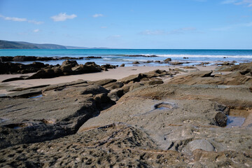 Rock platforms out of water at low tide - Lorne, Victoria, Australia