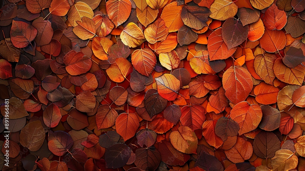 Poster abstract digital pixel design featuring a mosaic of autumn leaves in orange and brown on a 3d wall t