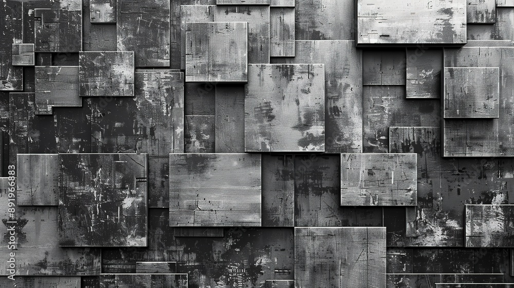 Aufkleber abstract digital pixel design with a chalkboard effect in black and white on a 3d wall texture, depi