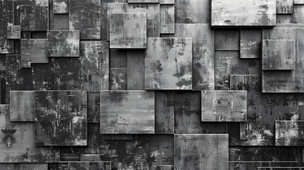 Abstract digital pixel design with a chalkboard effect in black and white on a 3D wall texture, depicting abstract digital pixel design 