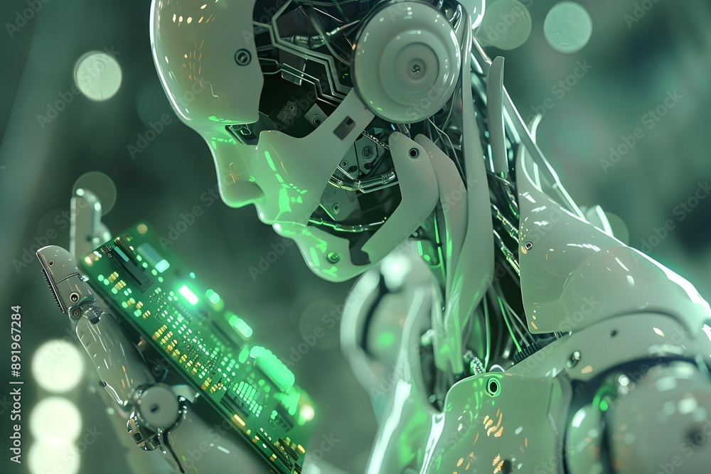 Poster robot examining a circuit board