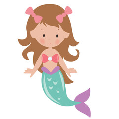 Cute mermaid sea princess vector cartoon illustration