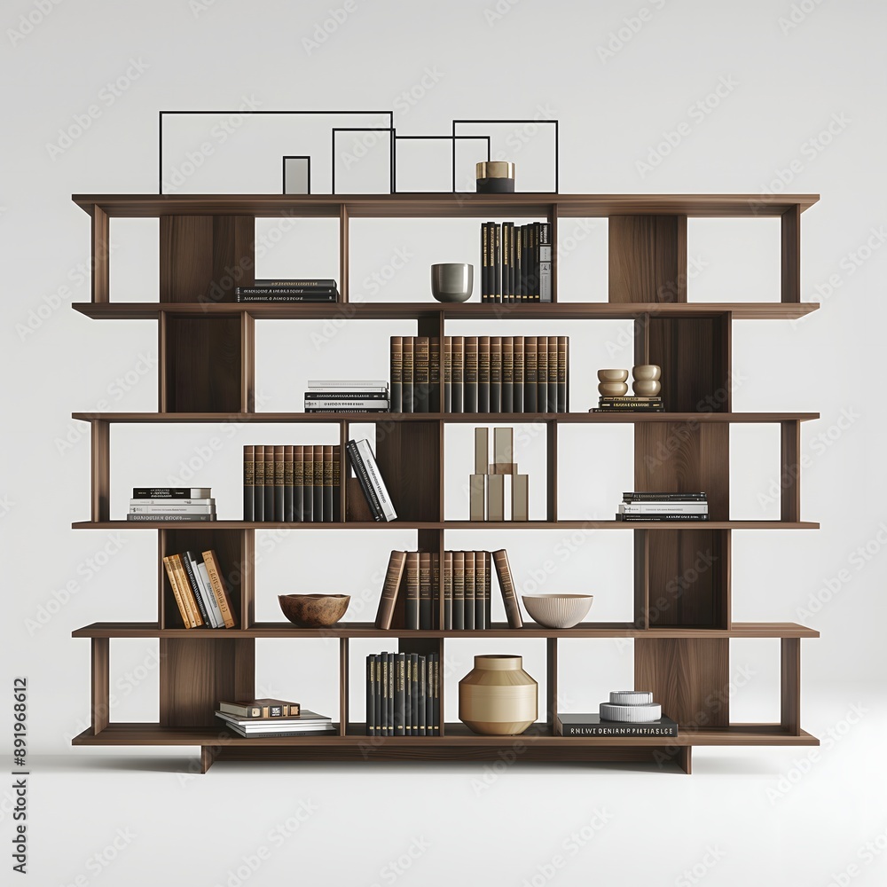Aufkleber 29. **a modern bookshelf with a modular design and open shelves, placed on a white background.**