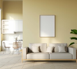 poster mockup n cozy home interior background, modern scandinavian style living room, 3d render