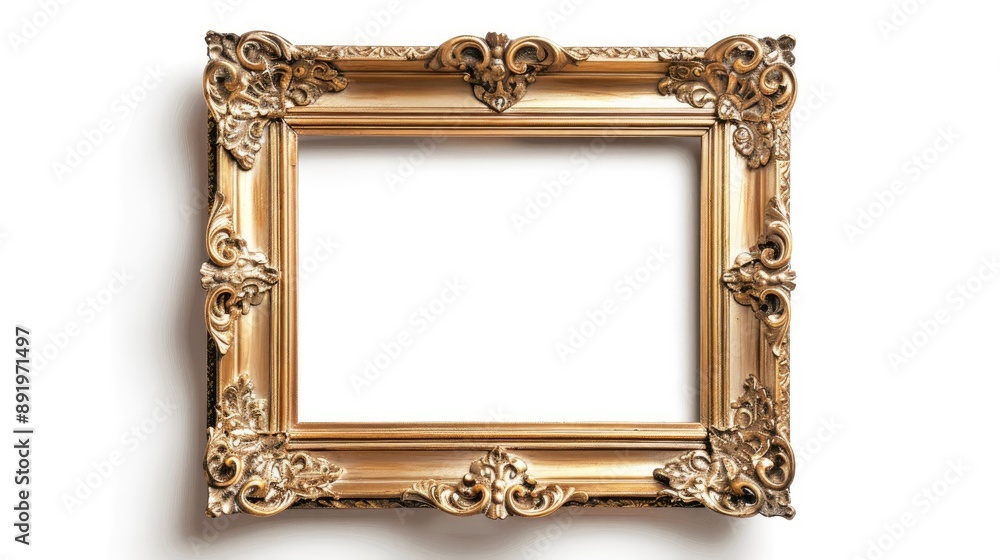 Poster classical gilt frame with canvas on white background
