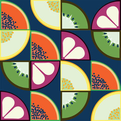Fototapeta premium Seamless colorful fruits pattern vector. Elegant flat modern illustration. Healthy food diet.
