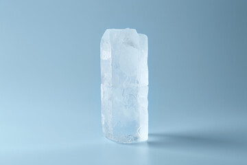 Blocks of clear ice on light blue background