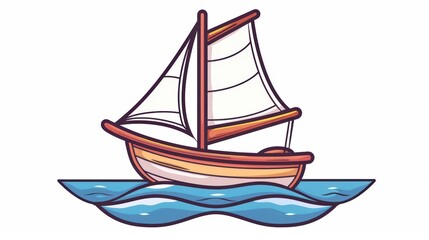 Obraz premium A cute sailboat gliding across the ocean, kawaii, isolate on white background
