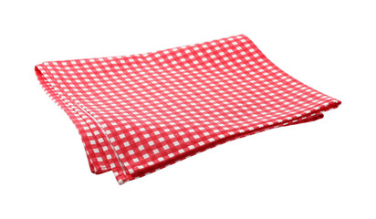 Red checkered picnic tablecloth isolated on white