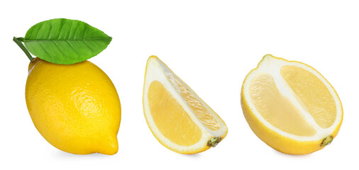 Set of fresh lemons isolated on white