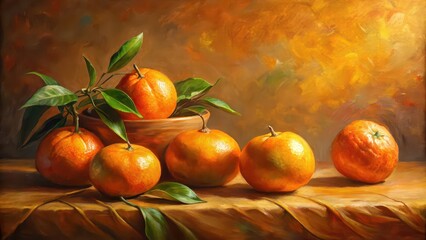 Impressionistic oil painting of a still life in orange tones , still life, oil painting, impressionism, orange tones © Udomner