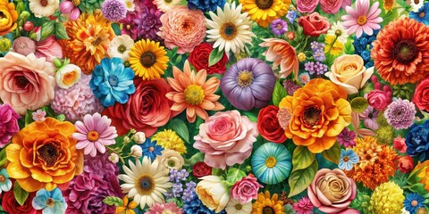 floral wallpaper with colorful flowers in various shades, , floral, wallpaper, color, variation, flowers, colorful, shades