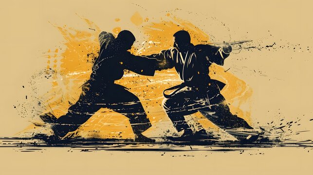judokas fighters fighting men silhouette. 