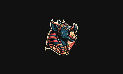 head boar wearing anubis hat vector logo design