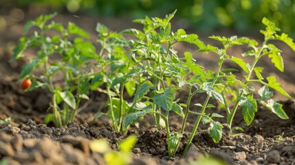 Obraz premium Growing young tomato plants with focused attention in a natural setting