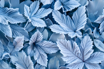 Leaves covered in frost or ice crystals