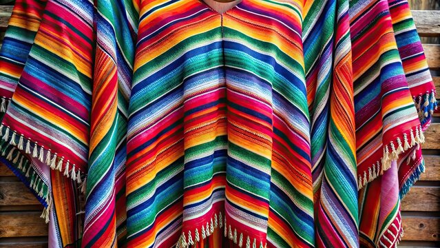 Colorful traditional Paraguayan poncho with 60 stripes design from Piribebuy, Paraguay , poncho, Paraguayan, traditional