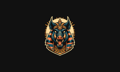 head boar wearing anubis hat vector logo design
