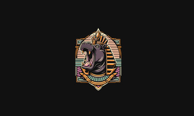 Obraz premium head hippo roar wearing anubis hat vector flat design