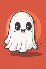 Obraz premium cute cartoon ghost on red background