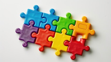 Obraz premium Colorful plastic block jigsaw for kids learning about shapes and problem solving isolated on white background