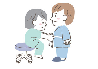 健康診断でウエストを測られている男性のイラスト