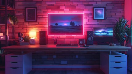 A modern poster design workspace with transparent poster creation tools and glowing poster designs, making impactful posters 